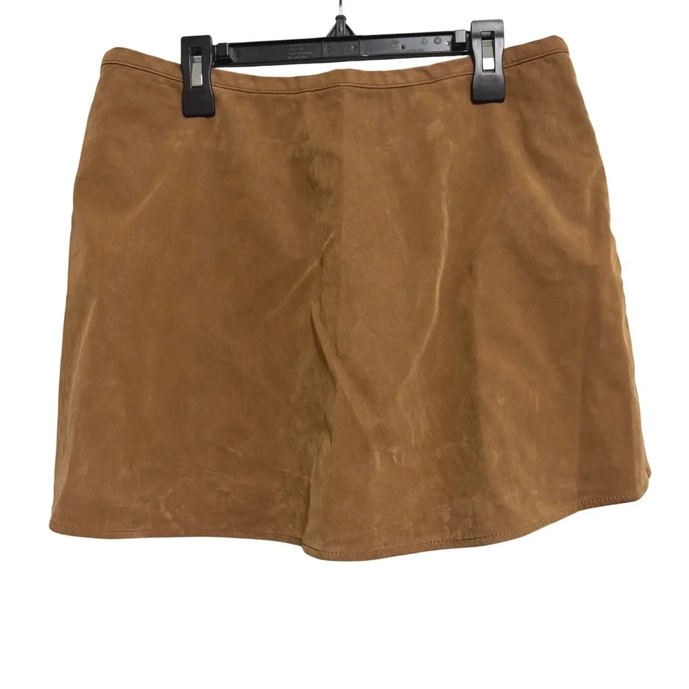 Free People Paradise Found Boho Brown Faux Suede Skort Smocked Waist XL